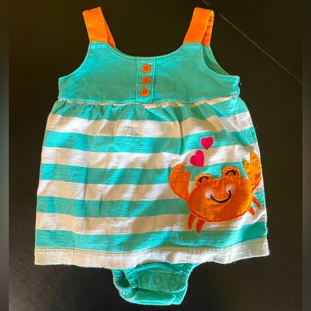 Carters infant one piece crab outfit bodysuit snaps striped outfit sz 6 mos